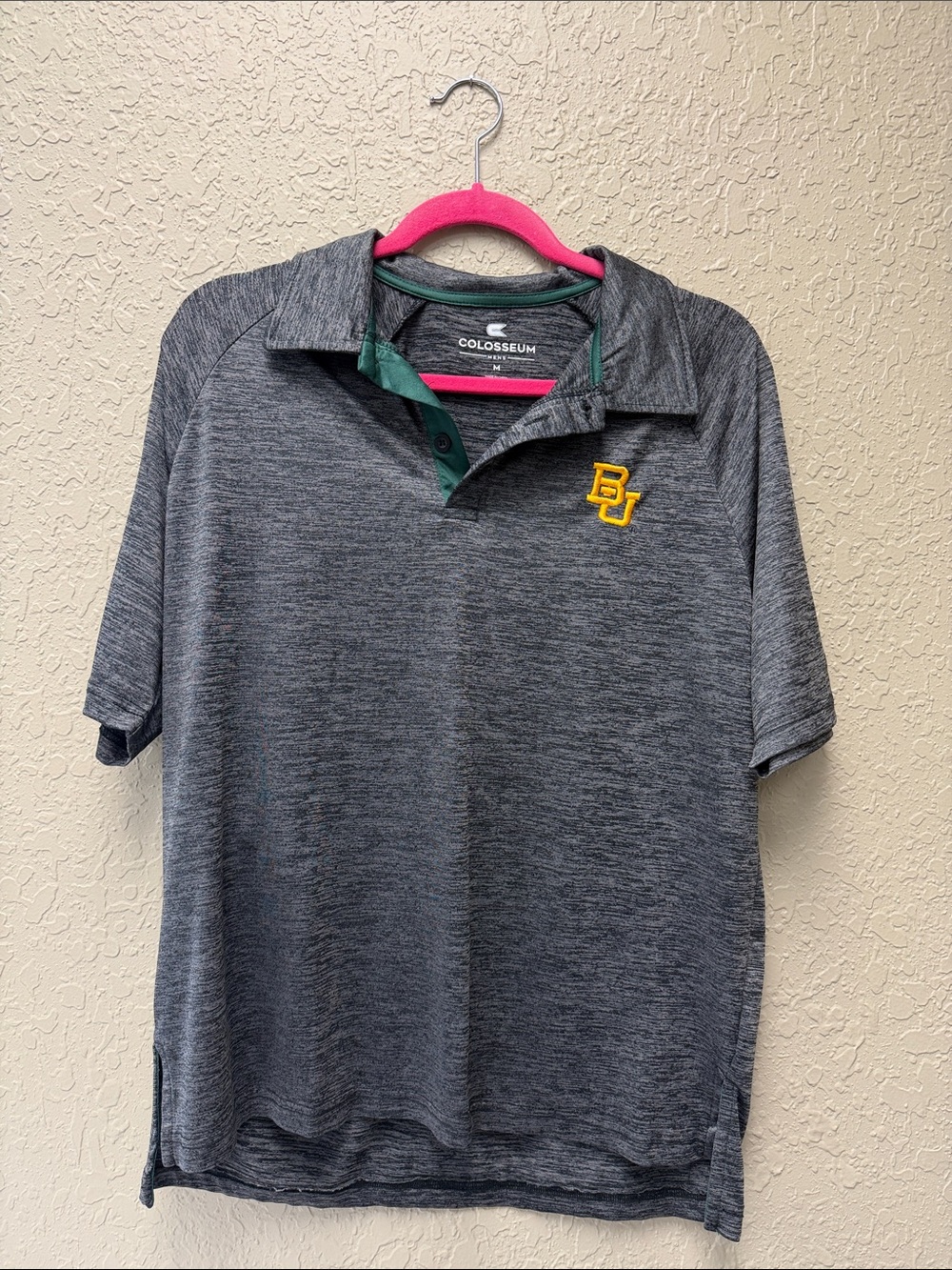 Colosseum Men’s medium Gray Polo with Yellow BU Logo